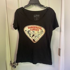 Lucky 13 Dangerous Curves Black Scoop Tee Novelty Sailor Girl Tattoo Pinup XL